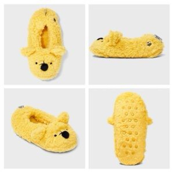 Women's Fuzzy Yellow Bear Slippers Winnie The Pooh - Picture 1 of 5